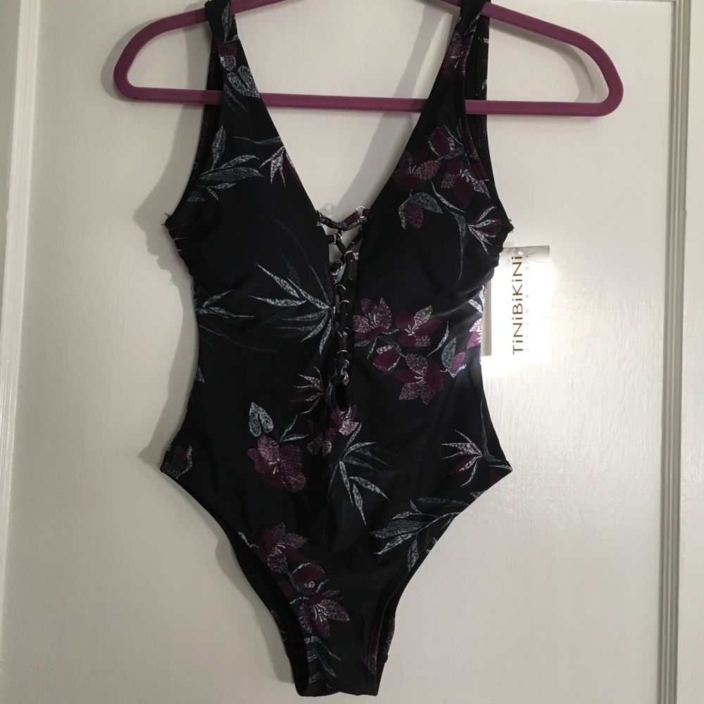 Tinibikini Floral BLACK Bathing Suit One piece